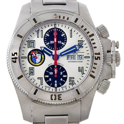 The image shows the front view of the Ball DC1028A Men's Titanium White Dial DC1028A Men's Titanium White Dial Hydrocarbon Bathyscaph Trieste 600m Limited Watch DC1028A, highlighting the dial and bezel.