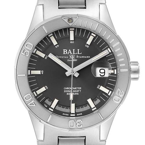 The image shows a front view of the Ball Roadmaster DM3130B-S3CJ-GY Men's Stainless Steel Grey Dial DM3130B-S3CJ-GY Men's Stainless Steel Grey Dial watch, displaying the dial, bezel, and part of the bracelet.