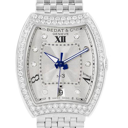 The image shows a front view of the dial and bezel of the Bedat 315.071.109 Women's Stainless Steel Silver Dial 315.071.109 Women's Stainless Steel Silver Dial No. 3 Stainless Steel Diamond Ladies Watch 315.071.109.