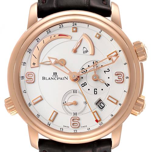 This image shows a front view of the Blancpain Metiers de Art 2841-3642-53B Men's Rose Gold Silver Dial 2841-3642-53B Men's Rose Gold Silver Dial watch, displaying its dial and complications.