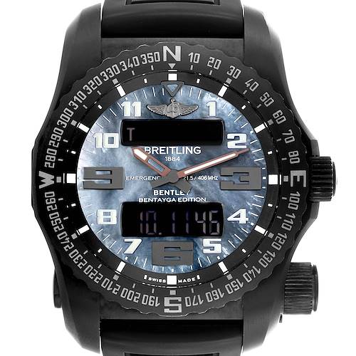 The Breitling Professional Series V76325LA/BE30 Men's Titanium Mother of Pearl Dial V76325LA/BE30 Men's Titanium Mother of Pearl Dial watch is shown from a front angle, displaying its dial, bezel, and pushers.