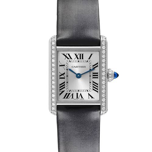 The Cartier Tank Must W4TA0016 Women's Stainless Steel Silver Dial W4TA0016 Women's Stainless Steel Silver Dial watch is shown from the front, displaying its rectangular face, Roman numerals, and strap.