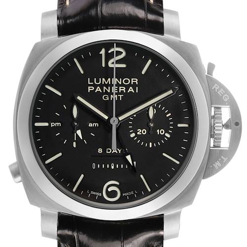 Photo of Panerai Luminor 1950 8 Day GMT Steel Mens Watch PAM00275 Box Papers