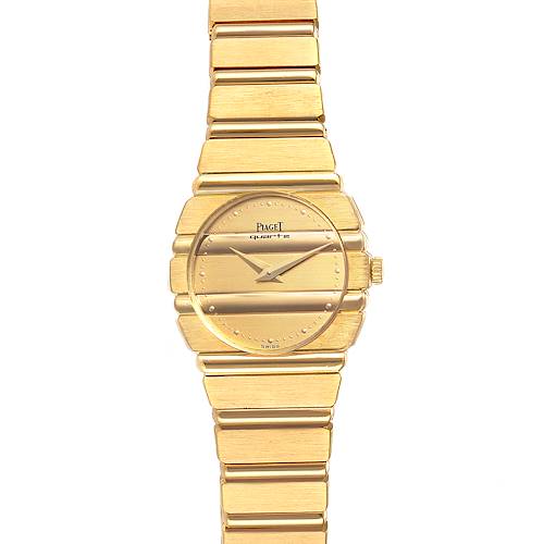 The image shows a front view of a Piaget 861 C701 Women's Yellow Gold Champagne Dial 861 C701 Women's Yellow Gold Champagne Dial Polo 18K Yellow Gold Champagne Dial Quartz Ladies Watch C701.