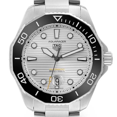 The Tag Heuer Aquaracer WBP201C.BA0632 Men's Stainless Steel Silver Dial WBP201C.BA0632 Men's Stainless Steel Silver Dial watch is shown from a front angle, displaying the face, bezel, and part of the bracelet.