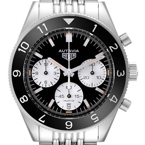 The image shows a front view of the Tag Heuer Autavia CBE2110.BA0687 Men's Stainless Steel Black Dial CBE2110.BA0687 Men's Stainless Steel Black Dial watch, highlighting the dial and bezel.