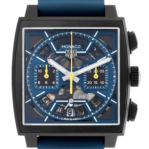 The Tag Heuer Monaco CBL2188.FT6261 Men's Titanium Blue Dial watch is shown from the front, displaying the dial, hands, and subdials.