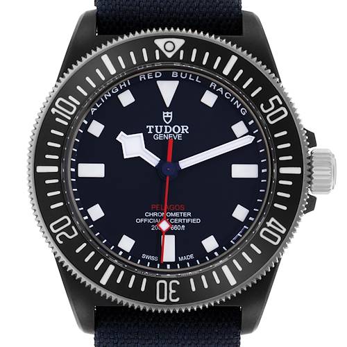 The image shows a front view of the Tudor Pelagos M25707KN-0001 Men's Stainless Steel Blue Dial M25707KN-0001 Men's Stainless Steel Blue Dial watch, showcasing the dial, bezel, and crown.